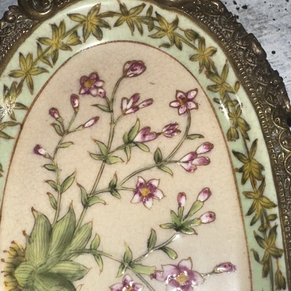 VINTAGE HUA PING TANG ZHI SOAP DISH TRINKET FLORAL Pink Flower PORCELAIN